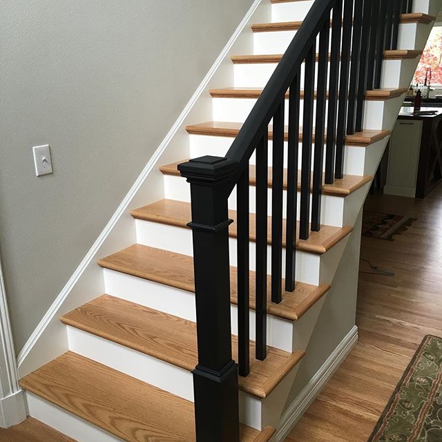 Red oak stairs with black staircase railing